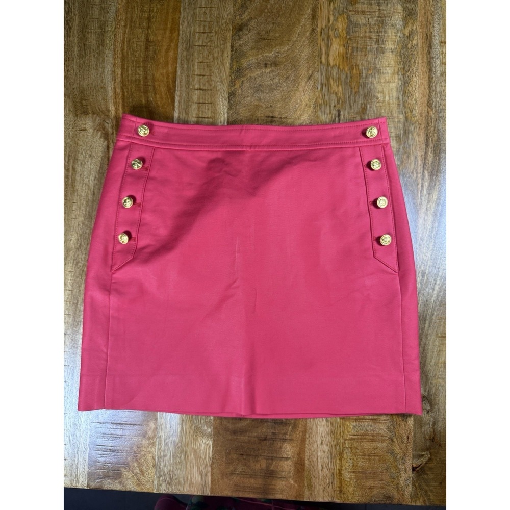 J. Crew Watermelon Pink Nautical Mini Skirt Gold Anchor Buttons Size 0 Preppy